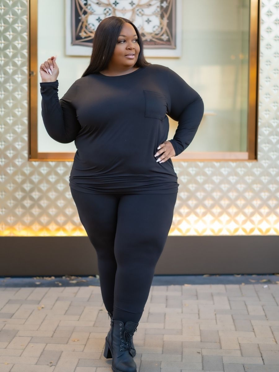Woman's Plus Size Microfiber  Black  City Legging Set