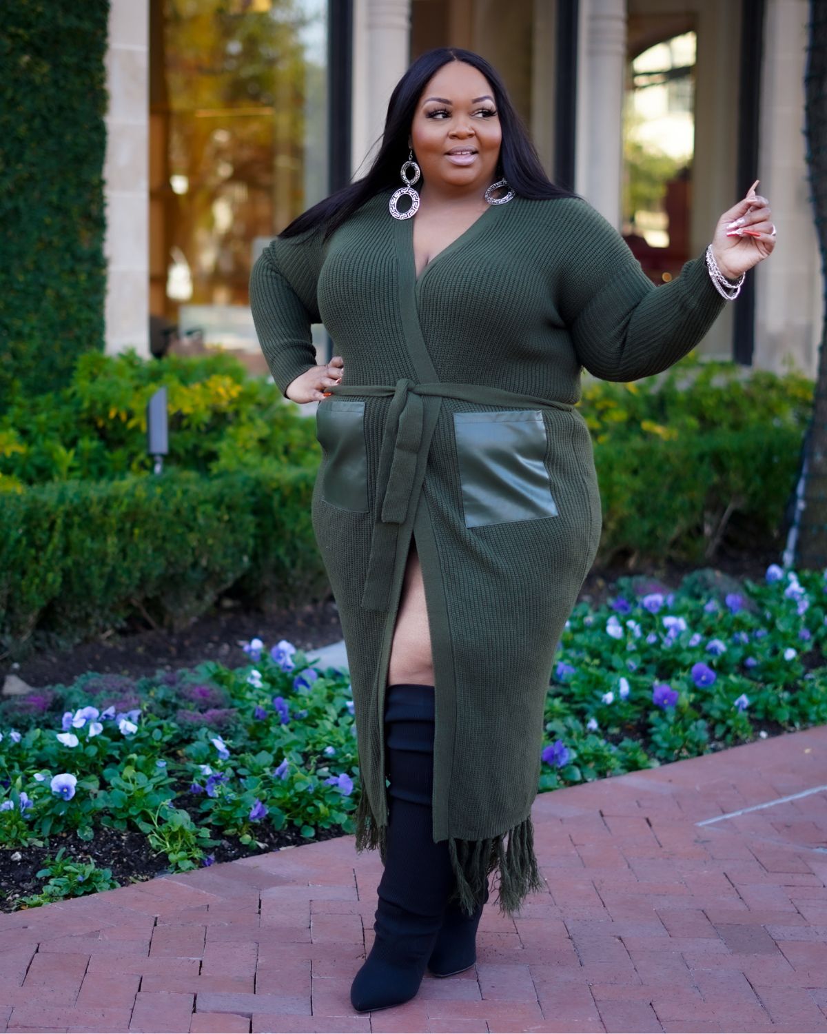 Valencia Women's Plus Size Cardigan With Pockets Green