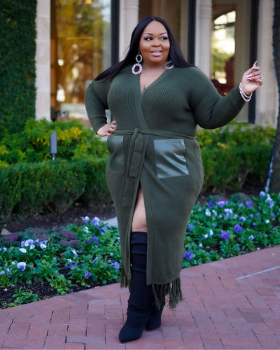 Valencia Women's Plus Size Cardigan With Pockets Green