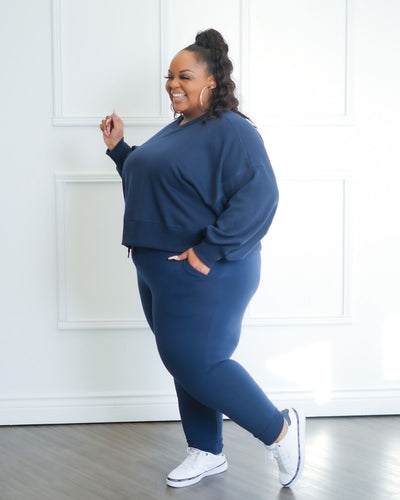 Women's Plus Skyler Jogger Set With Pockets  -Navy